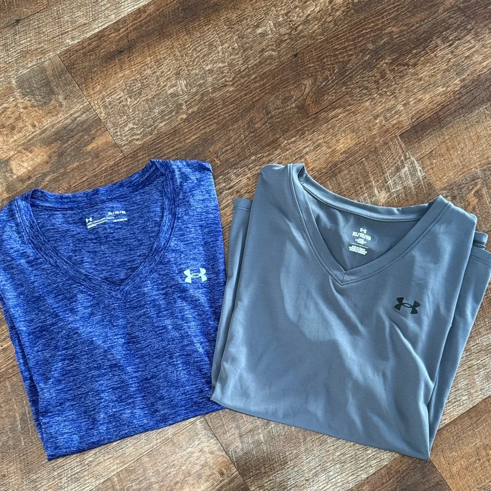 Under Armour Heathered Blue and Solid Gray V-Neck Tees - Picture 1 of 4